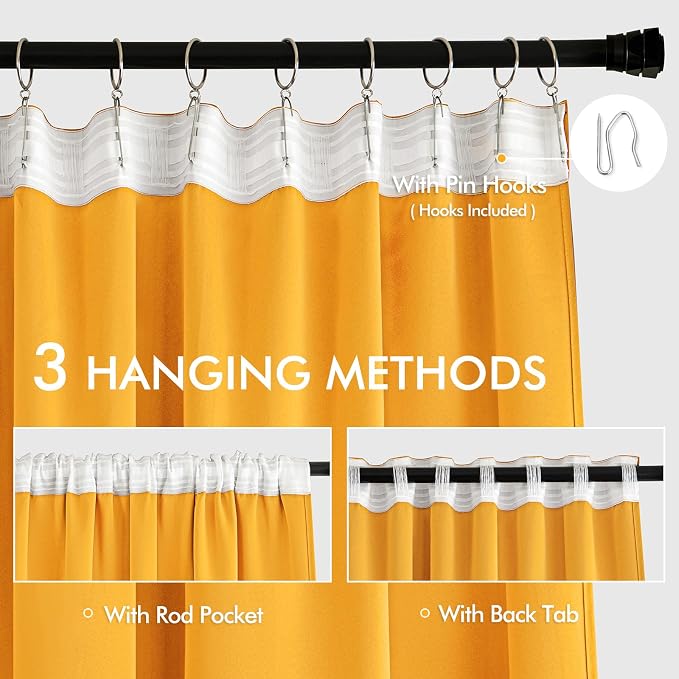 MIULEE Yellow Back Tab Blackout Curtains 72 Inches Long 2 Panels Set - Image 3