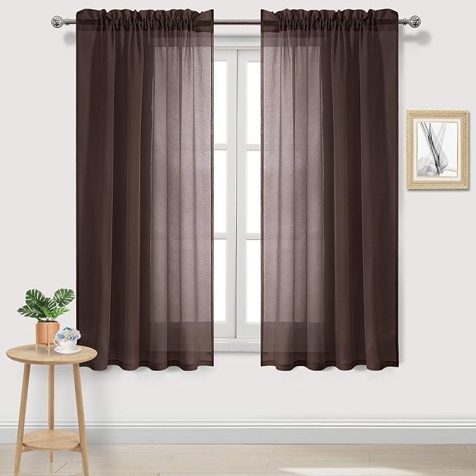 DWCN Brown Sheer Curtains Semi Transparent Voile Rod Pocket Curtains by DWCN