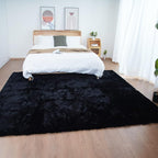 Ghouse Black Faux Rabbit Fur Area Rug 6x9 Machine Washable Area Rugs by Ghouse