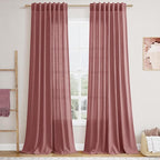 Canyon Rose Linen Curtains for Living Room 126 Inches Long Light Filtering Semi by Nanspring