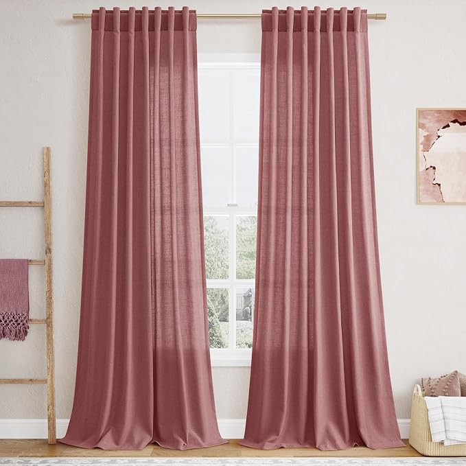 Canyon Rose Linen Curtains for Living Room 126 Inches Long Light Filtering Semi by Nanspring