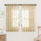 MIULEE Beige Sheer Curtains 2 Panels Embroidered Leaf Patterned Rod Pocket by MIULEE