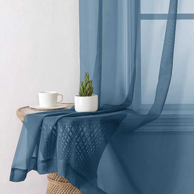 Lecloud Dusty Blue Sheer Curtains 90 Inches Long 2 Panels, Light Filtering - Image 4