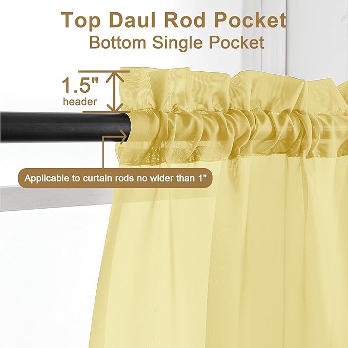 Chyhomenyc Mustard Yellow Sheer Curtains 108 Inches Long - Image 6