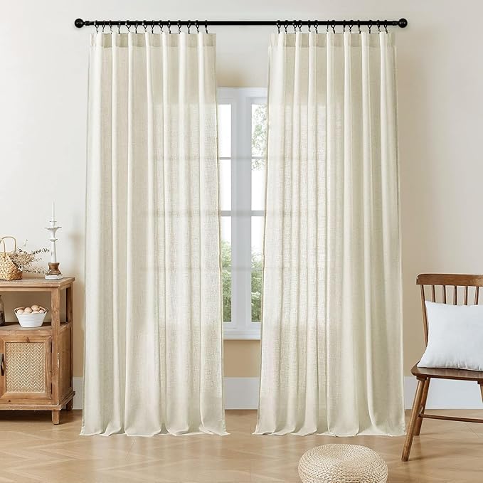 Joydeco Linen Curtains 90 Inch Length 2 Panel Sets, Light Filtering Curtains by JOYDECO