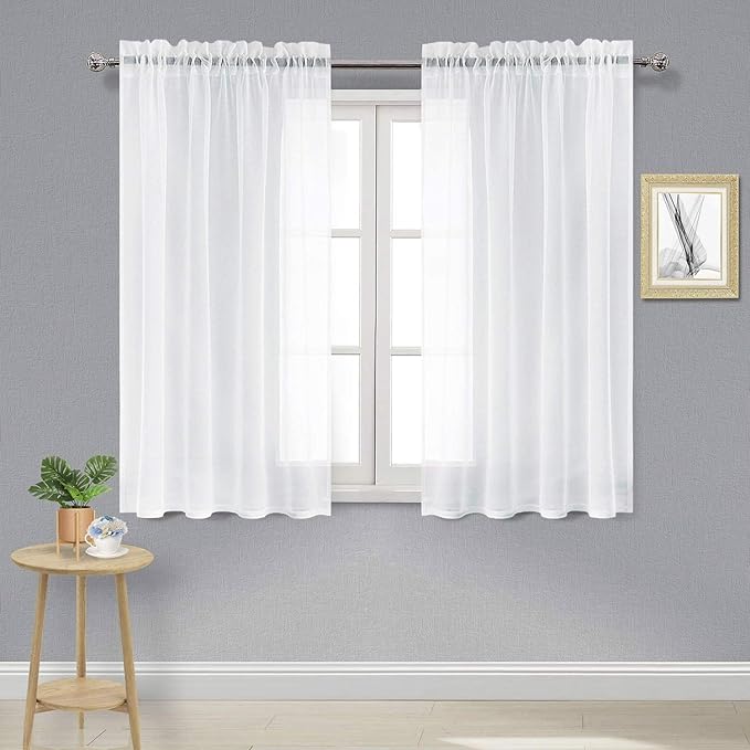 DWCN White Sheer Curtains Semi Transparent Voile Rod Pocket Curtains by DWCN