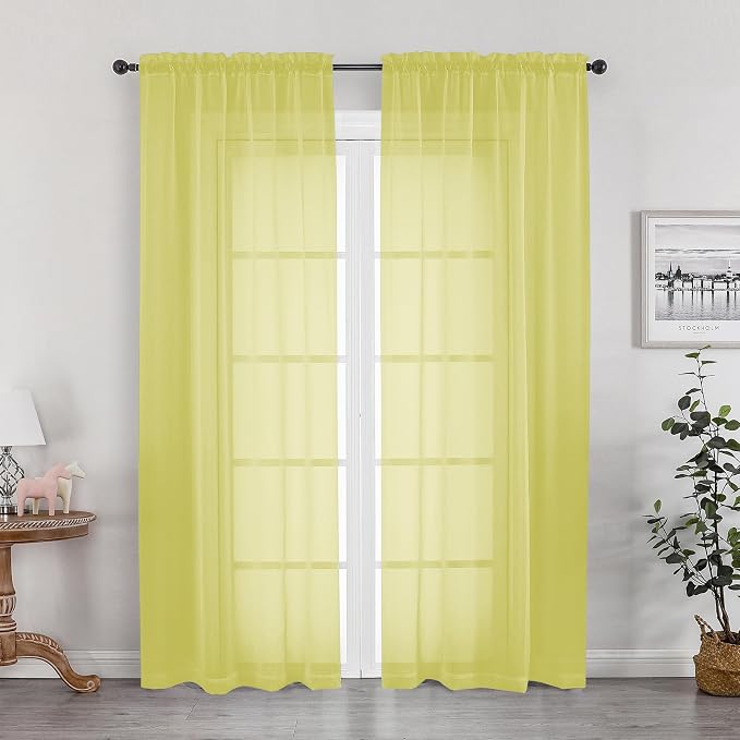 OWENIE Lemon Sheer Curtains for Bedroom Living Room 72 Inches Long 2 Panels Set by OWENIE
