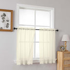 Cream Small Sheer Curtains 2 Panels Set, Kitchen Curtains 36 Inch Length - Image 8