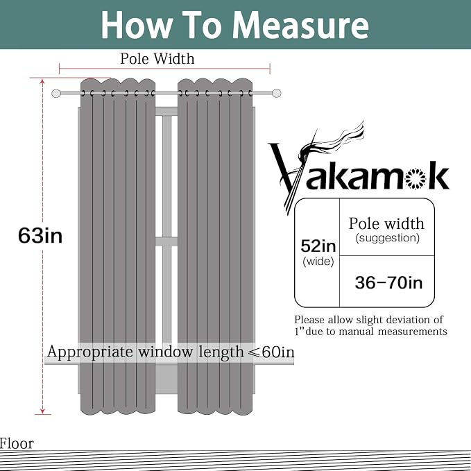 Yakamok Dark Grey Blackout Curtains, Grommet Thermal Insulated Room Darkening - Image 7