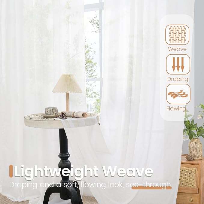 BGment 40 Inches Long White Linen Curtains - Image 5