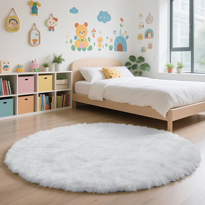 yulidayang White Fluffy Round Area Rugs - Image 6