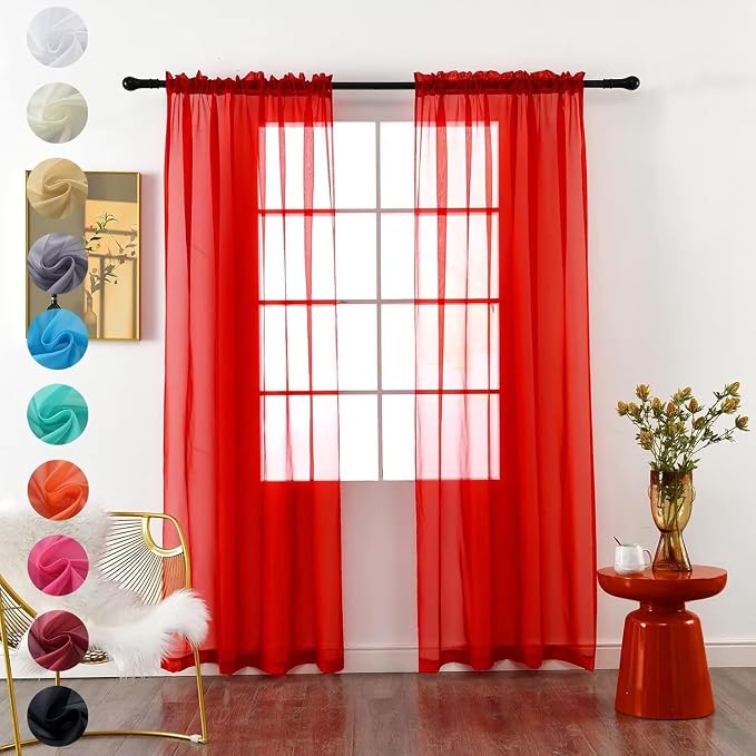 youleyar Solid Sheer Rod Pocket Curtain Voile Draperies 2 Panels White Beige by Youleyar