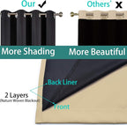 Yakamok Beige 100% Blackout Curtains, Thermal Insulated Total Blackout Drapes - Image 5