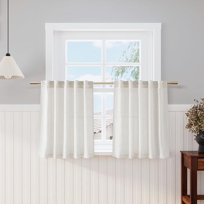 Cream Linen Kitchen Curtains 30 Inches Long 2 Panels Back Tab Rod Pocket by Nanspring