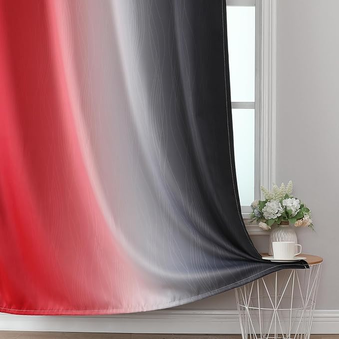 Estelar Textiler Red and Black Ombre Short Blackout Curtains 36 Inch Long - Image 6