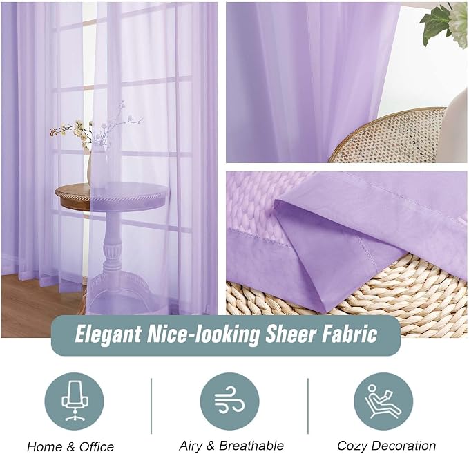 Lavender Sheer Curtains 84 Inches Long 2 Panels, Elegant Airy Transparent Light - Image 4