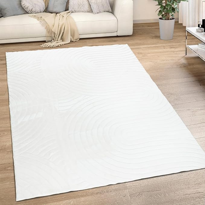 Washable Area Rugs 5x7 Rugs for Living Room Cream Faux Rabbit Fur Rug for - Image 5