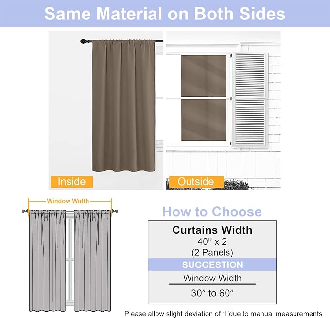 Simplebrand Ava Brown Short 36 Inches Blackout Curtain 2 Panels Set, Half - Image 8
