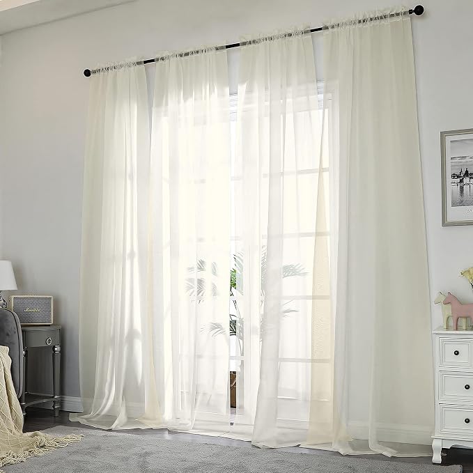 OWENIE Sheer Curtains 108" inches Long, 2 Panels Sheer Curtain Set, Rod Pocket - Image 2