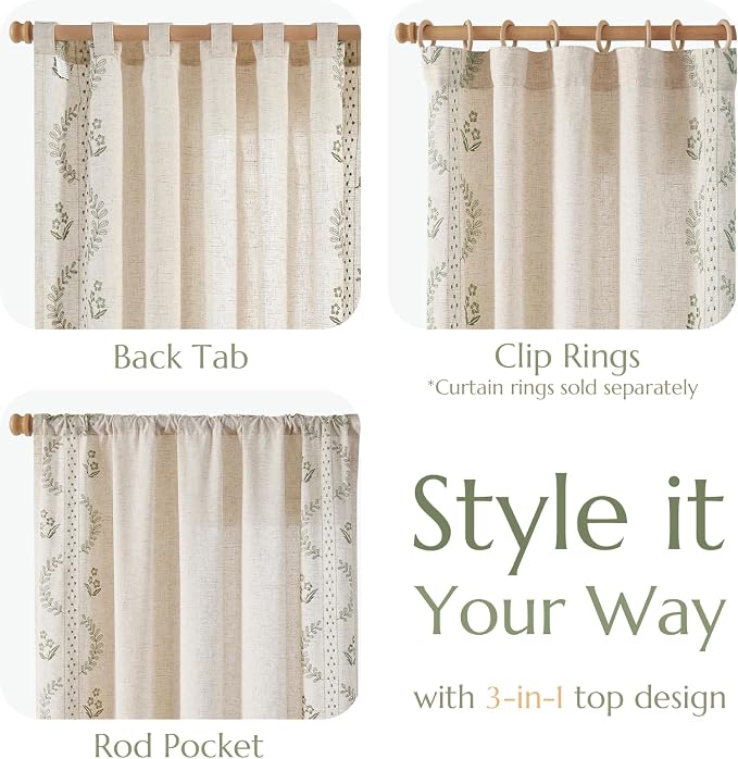 jinchan Belrose Linen Curtains for Bedroom Floral Curtains 84 Inch Length Linen - Image 6