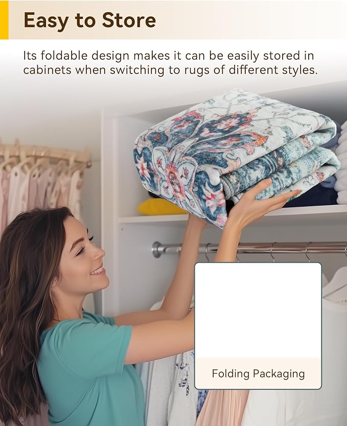 RELEANY Area Rugs 4ft Washable Non-Slip, Floral Vintage Distress Print Pattern - Image 6