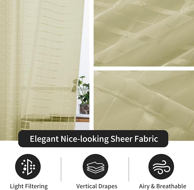 SpaceDresser Check Sheer Curtains 54 Inches 2 Panels Set, Rod Pocket Plaid - Image 5