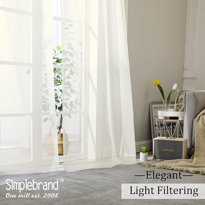 Simplebrand Ivory Sheer Curtains 120 Inches Long, Extra Long Rod Pocket Solid - Image 7