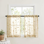 MIULEE Beige Sheer Kitchen Curtains 30x36 Inches Length 2 Panels Embroidered - Image 2