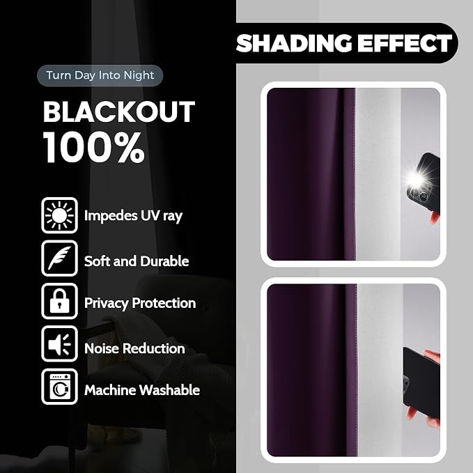 Yakamok 100% Blackout Curtains 63 Inch Length 2 Layers, Light Blocking Thermal - Image 4