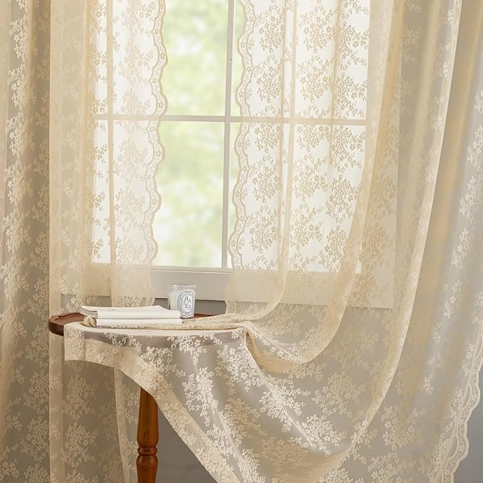 YJ YANJUN Vintage Lace Curtains-Victorian Floral Sheer 80 inch Long Curtains - Image 5