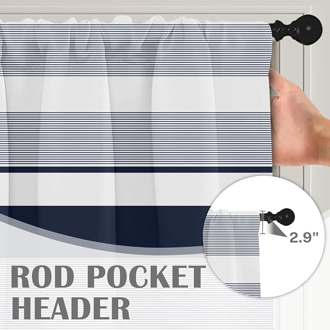 Emvency 2 Pack Valances Window Treatments, Striped Navy Nautical Minimalist - Image 5