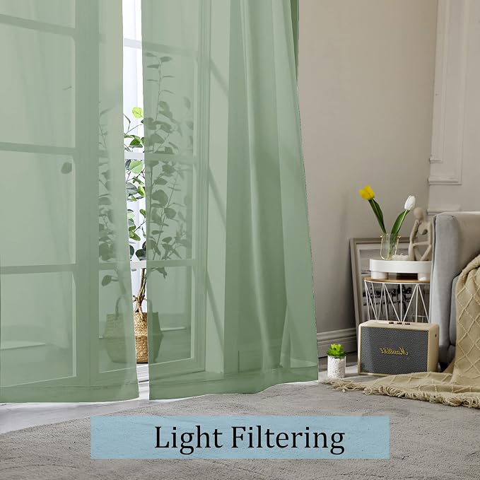 OWENIE Sheer Curtains, Sage Green Sheer Curtains 84 inch Length 2 Panels Set - Image 2