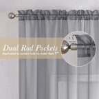 Lecloud Charcoal Grey Sheer Curtains 90 Inches Long 2 Panels, Light Filtering - Image 5