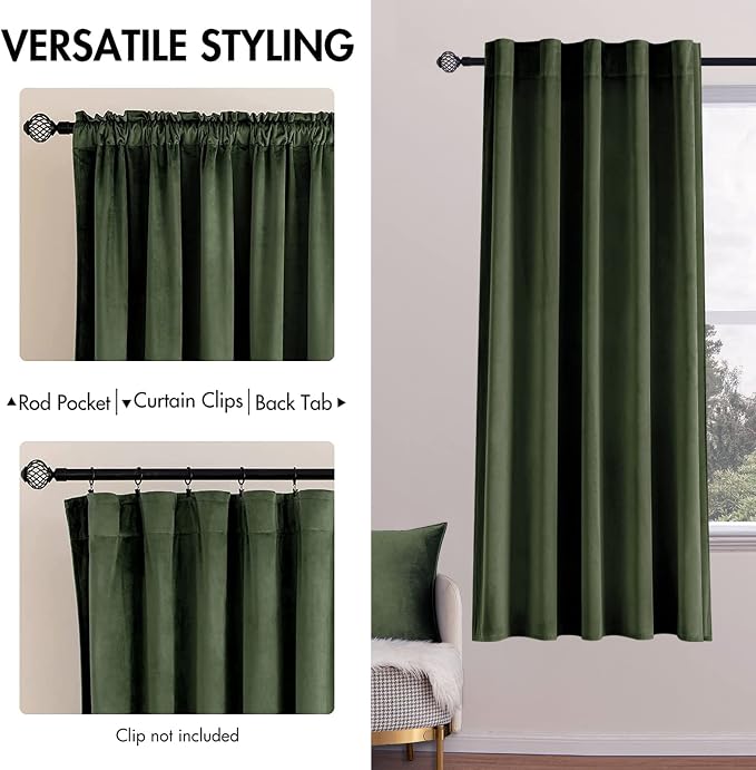 MIULEE Velvet Curtains 63 inch Length 2 Panels - Image 2