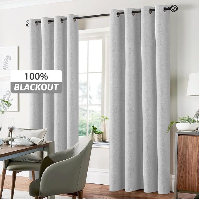 Yakamok White Linen Curtains 100% Blackout 90 Inches Long, Room Darkening - Image 7