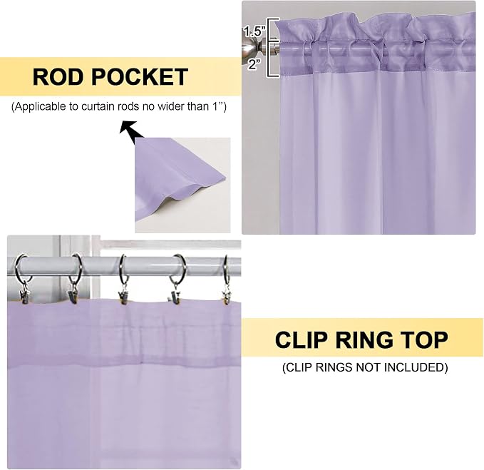 OVZME Lavender Sheer Curtains 84 Inches Long 2 Panels - Image 2