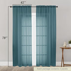 Dusty Blue Sheer Curtain for Bedroom Living Room 78 Inches Long 2 Panels Set - Image 2