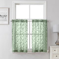 Lecloud Leia Sheer Sage Green Kitchen Curtains 36 Inch Length 2 Pcs, Jacquard by Lecloud