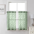 Lecloud Leia Sheer Sage Green Kitchen Curtains 36 Inch Length 2 Pcs, Jacquard by Lecloud