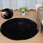 ORINOVA Black Round Plush Rugs for Bedroom Faux Bunny Fuzzy Washable Fur Area - Image 3