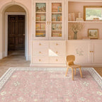 Washable 8x10 Blush Pink Rug for Bedroom Girls Dorm, Floral Retro Living Room - Image 6