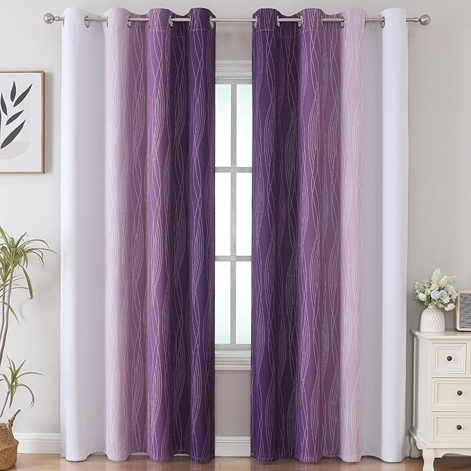Estelar Textiler Purple and Greyish White Ombre Blackout Curtains 84 Inches Long - Image 2