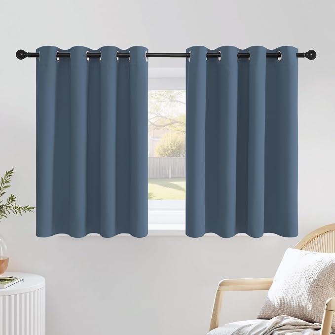 NICETOWN Smoky Blue Short Curtains 36 inches Long, Grommet Kitchen Window by NICETOWN