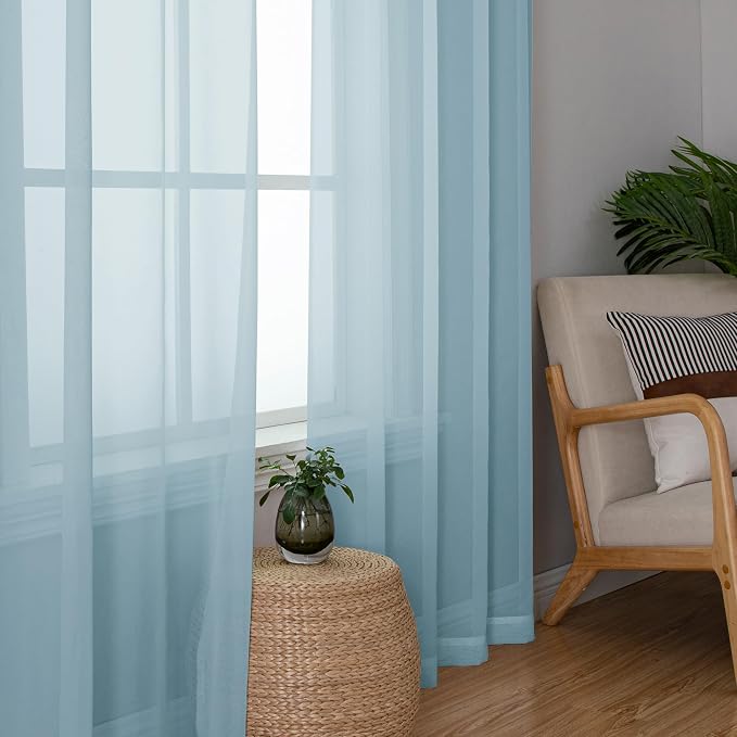Simplebrand Sky Blue Sheer Curtains 90 Inches Long 2 Panels, Light Filtering - Image 4