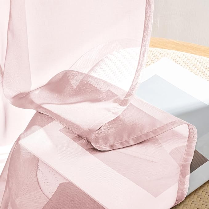 MIULEE Blush Pink Sheer Curtains 108 Inches Long, 4 Panels Set, Light Filtering - Image 7