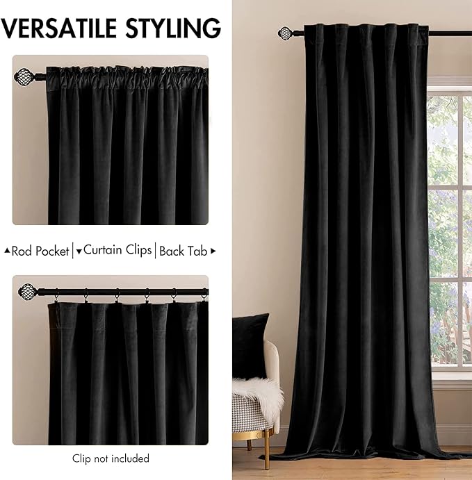 MIULEE Black Velvet Curtains 96 inches 2 Panels - Image 2