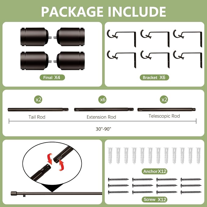 5/8” Diameter Curtain Rods 30-90 Inch, - Image 3