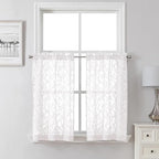 Lecloud Leia White Sheer Kitchen Curtains 36 Inch Length 2 Pcs, Jacquard Leaf by Lecloud