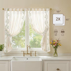 jinchan Belrose Linen Floral Cafe Curtains 45 Inch Length Embroidered Farmhouse - Image 5