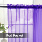 youleyar Solid Sheer Rod Pocket Curtain Voile Draperies 2 Panels White Beige - Image 3